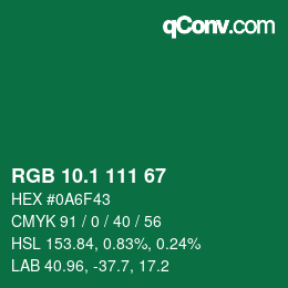 カラーコード: RGB 10.1 111 67 | qconv.com