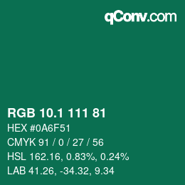カラーコード: RGB 10.1 111 81 | qconv.com