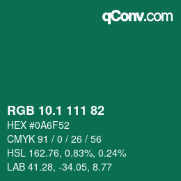 カラーコード: RGB 10.1 111 82 | qconv.com