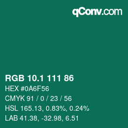 カラーコード: RGB 10.1 111 86 | qconv.com
