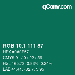 カラーコード: RGB 10.1 111 87 | qconv.com