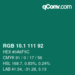 カラーコード: RGB 10.1 111 92 | qconv.com