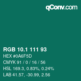 カラーコード: RGB 10.1 111 93 | qconv.com