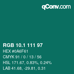 カラーコード: RGB 10.1 111 97 | qconv.com