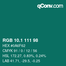カラーコード: RGB 10.1 111 98 | qconv.com