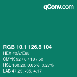 カラーコード: RGB 10.1 126.8 104 | qconv.com
