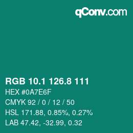 カラーコード: RGB 10.1 126.8 111 | qconv.com