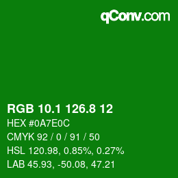 カラーコード: RGB 10.1 126.8 12 | qconv.com