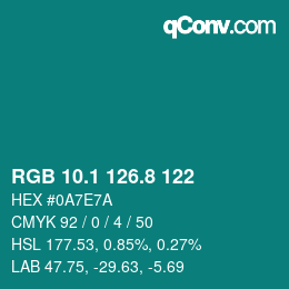 Color code: RGB 10.1 126.8 122 | qconv.com