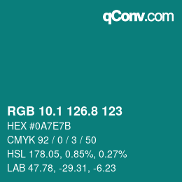 カラーコード: RGB 10.1 126.8 123 | qconv.com