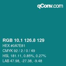 カラーコード: RGB 10.1 126.8 129 | qconv.com