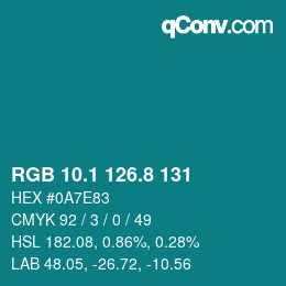 Color code: RGB 10.1 126.8 131 | qconv.com