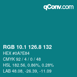 Farbcode: RGB 10.1 126.8 132 | qconv.com