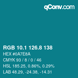 カラーコード: RGB 10.1 126.8 138 | qconv.com