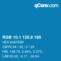 Color code: RGB 10.1 126.8 180 | qconv.com