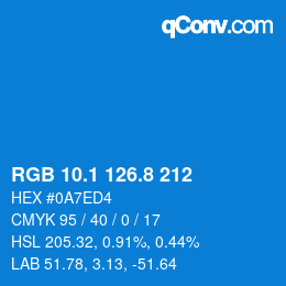 Color code: RGB 10.1 126.8 212 | qconv.com