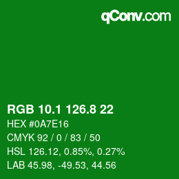 カラーコード: RGB 10.1 126.8 22 | qconv.com