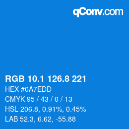 Color code: RGB 10.1 126.8 221 | qconv.com