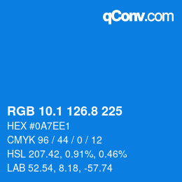 カラーコード: RGB 10.1 126.8 225 | qconv.com