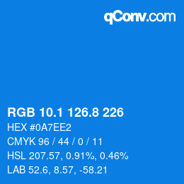 Color code: RGB 10.1 126.8 226 | qconv.com