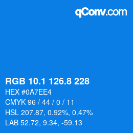 カラーコード: RGB 10.1 126.8 228 | qconv.com