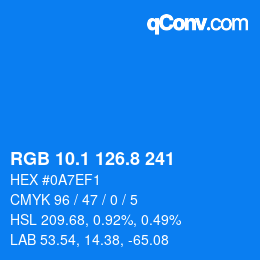 Color code: RGB 10.1 126.8 241 | qconv.com