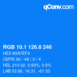 Color code: RGB 10.1 126.8 246 | qconv.com