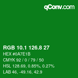 カラーコード: RGB 10.1 126.8 27 | qconv.com