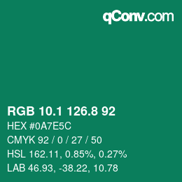 カラーコード: RGB 10.1 126.8 92 | qconv.com