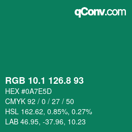 カラーコード: RGB 10.1 126.8 93 | qconv.com