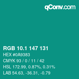 カラーコード: RGB 10.1 147 131 | qconv.com