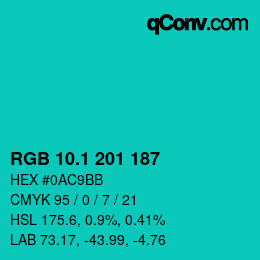 カラーコード: RGB 10.1 201 187 | qconv.com