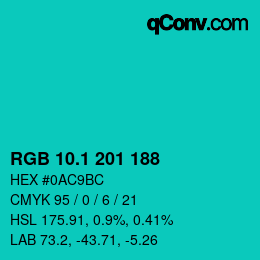 カラーコード: RGB 10.1 201 188 | qconv.com