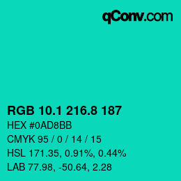 カラーコード: RGB 10.1 216.8 187 | qconv.com