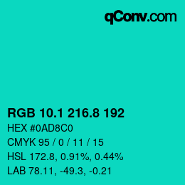 カラーコード: RGB 10.1 216.8 192 | qconv.com