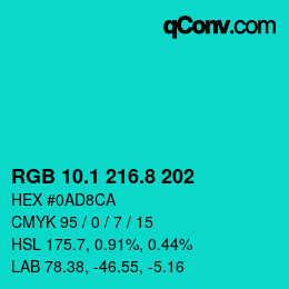 カラーコード: RGB 10.1 216.8 202 | qconv.com