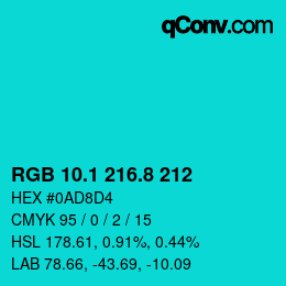 カラーコード: RGB 10.1 216.8 212 | qconv.com