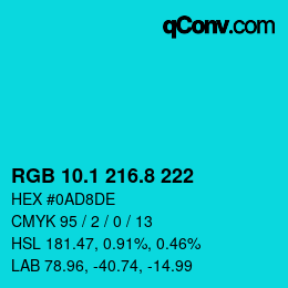 カラーコード: RGB 10.1 216.8 222 | qconv.com