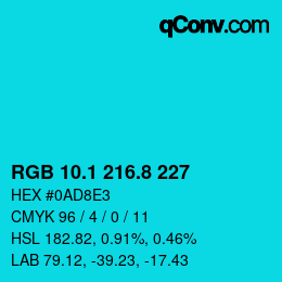 カラーコード: RGB 10.1 216.8 227 | qconv.com
