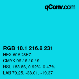 カラーコード: RGB 10.1 216.8 231 | qconv.com