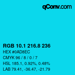 カラーコード: RGB 10.1 216.8 236 | qconv.com