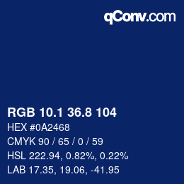 カラーコード: RGB 10.1 36.8 104 | qconv.com