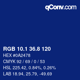 カラーコード: RGB 10.1 36.8 120 | qconv.com