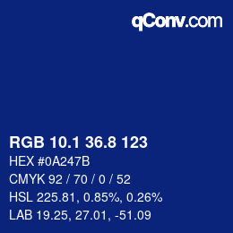 Color code: RGB 10.1 36.8 123 | qconv.com