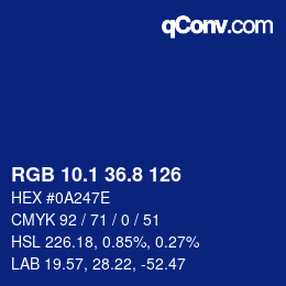 Farbcode: RGB 10.1 36.8 126 | qconv.com