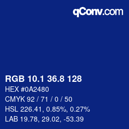 Farbcode: RGB 10.1 36.8 128 | qconv.com