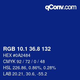 カラーコード: RGB 10.1 36.8 132 | qconv.com
