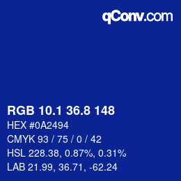カラーコード: RGB 10.1 36.8 148 | qconv.com