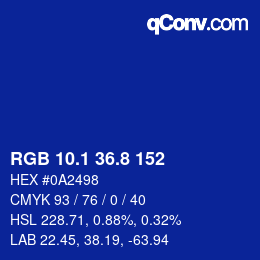 カラーコード: RGB 10.1 36.8 152 | qconv.com