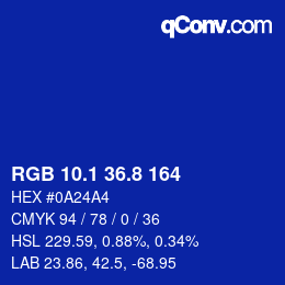 カラーコード: RGB 10.1 36.8 164 | qconv.com